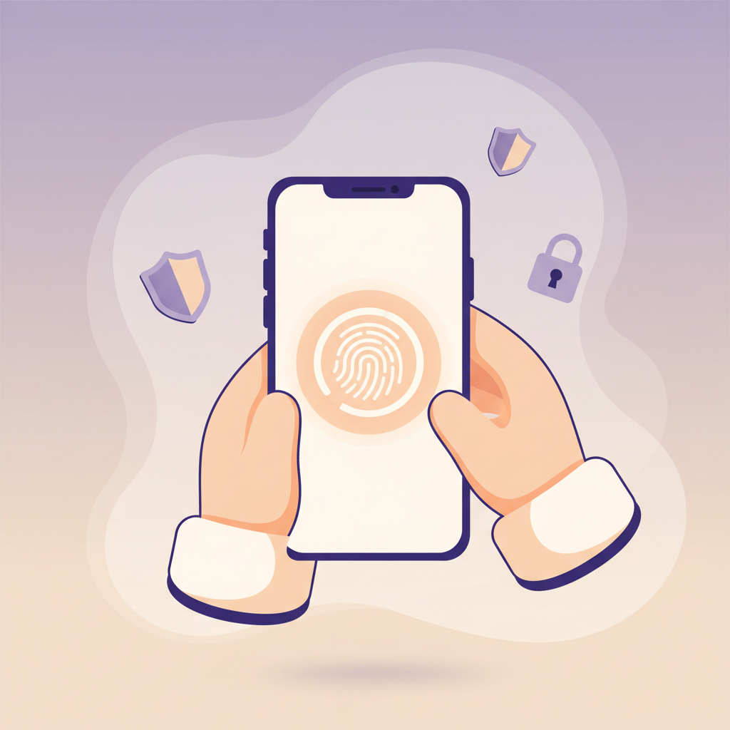 Hands holding a biometrically locked phone